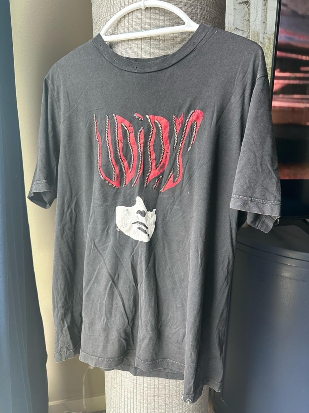 Diesel VOIDS Black Tee with embellished Red Graphic and White Face Print Sz M